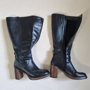 Black Tall Riding Boots Block Heel Side Zip Women's Size 37 (US 6.5-7)